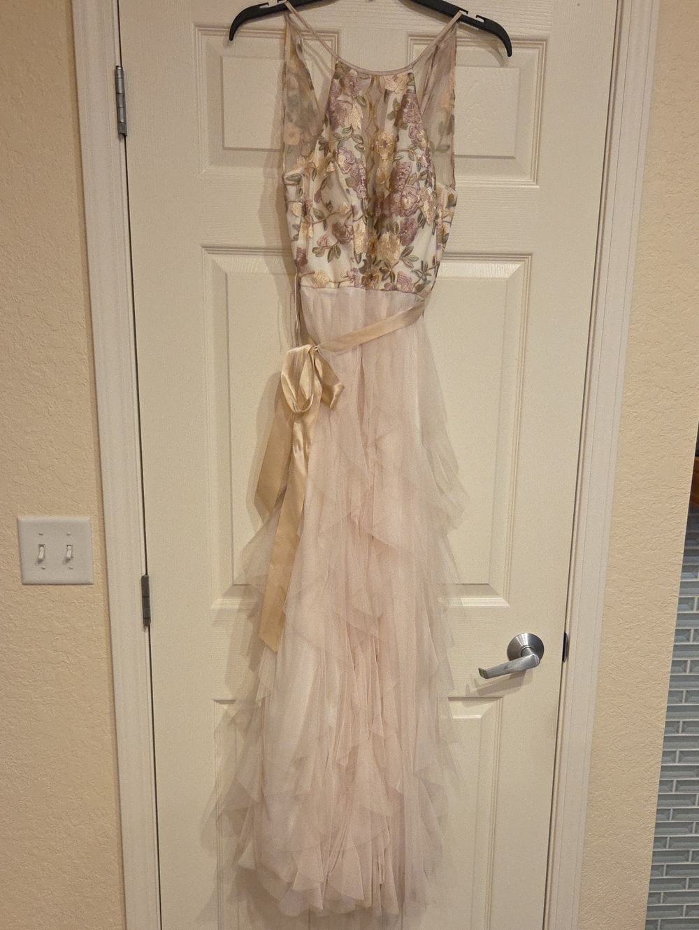 Blush Floral & Tulle Ruffle Dress